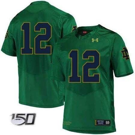 Men's Notre Dame #12 Ian Book 150th Season Green Stitched NCAA Jersey